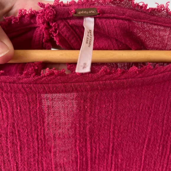 Free People S Deep Pink 3/4 Sleeve Top - Picture 5 of 6